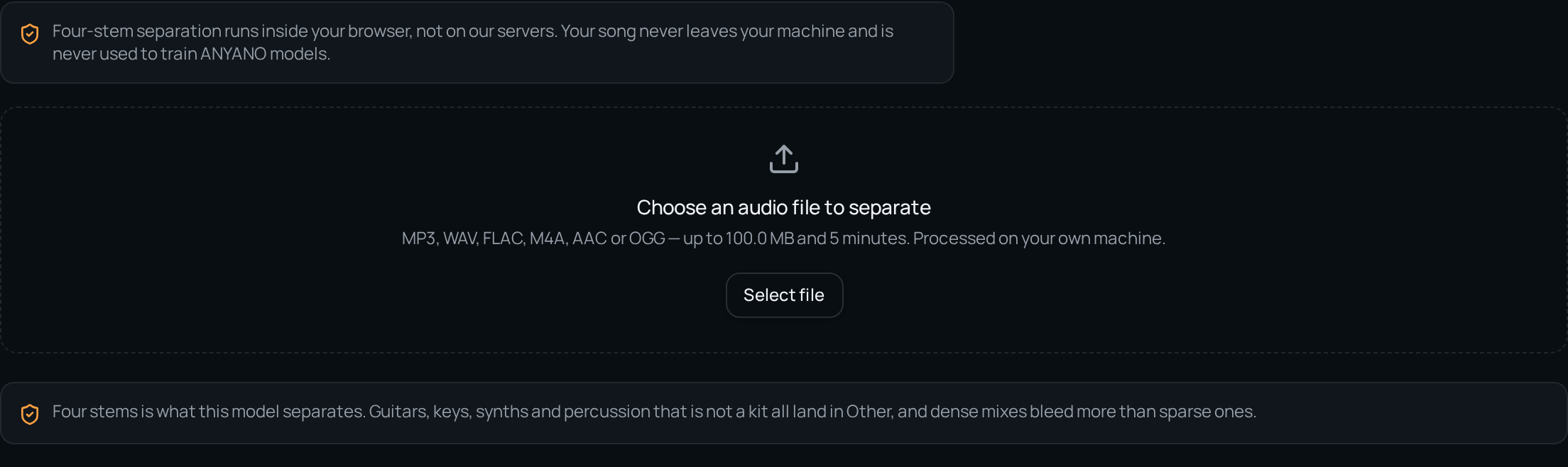 The AI Stem Splitter, for when you need drums, bass and other as separate tracks rather than one instrumental.